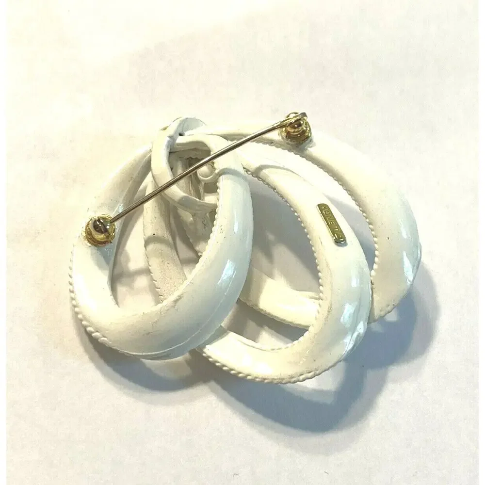 Monet White Enamel Loops Brooch Collectible Late 20th Century Jewelry Pin
